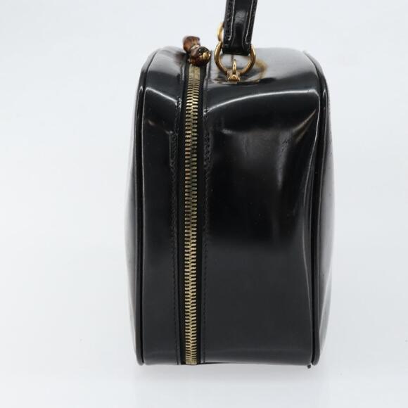 GUCCI Vanity Hand Bag Enamel Black Gold 000 2040 0323 Auth ep12198